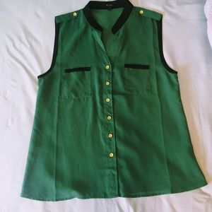 Green Button Down Tank Top size L